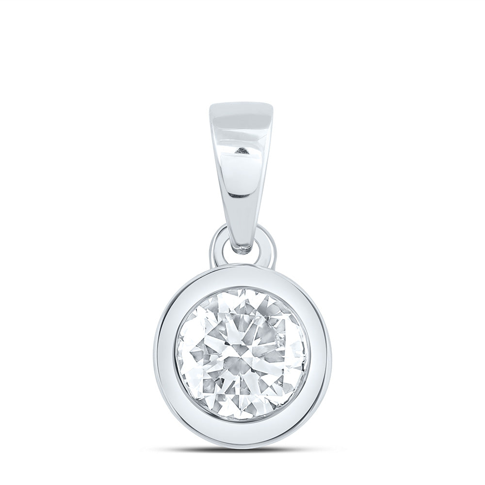 14K Yellow Or White Gold 1/4 Cttw Lab Grown Diamond Fashion Bezel Round Solitaire Pendant