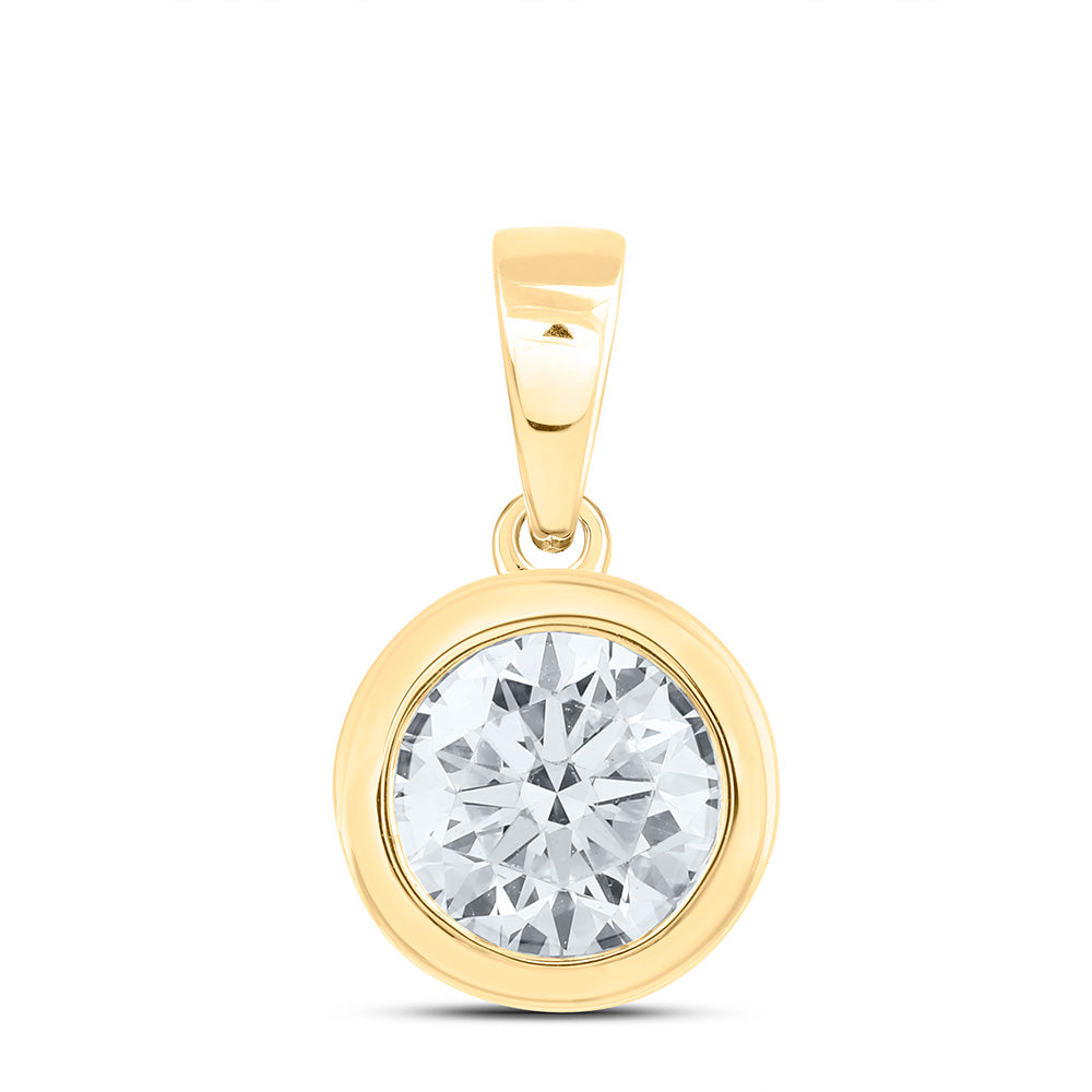 14K Yellow Or White Gold 1/2 Cttw Lab Grown Diamond Fashion Bezel Round Solitaire Pendant