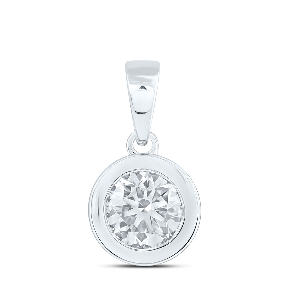 14K Yellow Or White Gold 3/4 Cttw Lab Grown Diamond Fashion Bezel Round Solitaire Pendant
