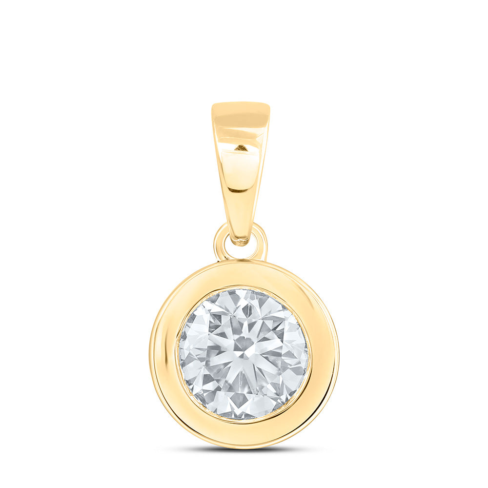 14K Yellow Or White Gold 3/4 Cttw Lab Grown Diamond Fashion Bezel Round Solitaire Pendant