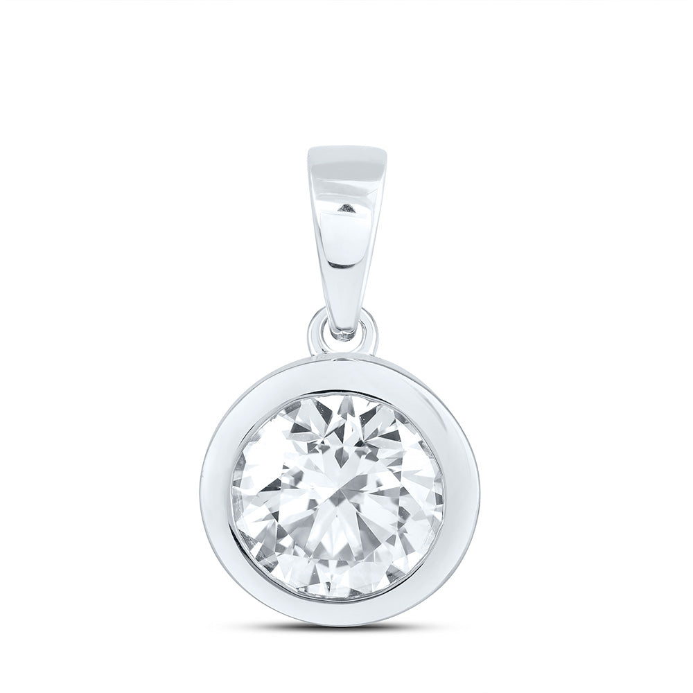 14K Yellow Or White Gold 1 Cttw Lab Grown Diamond Fashion Bezel Round Solitaire Pendant