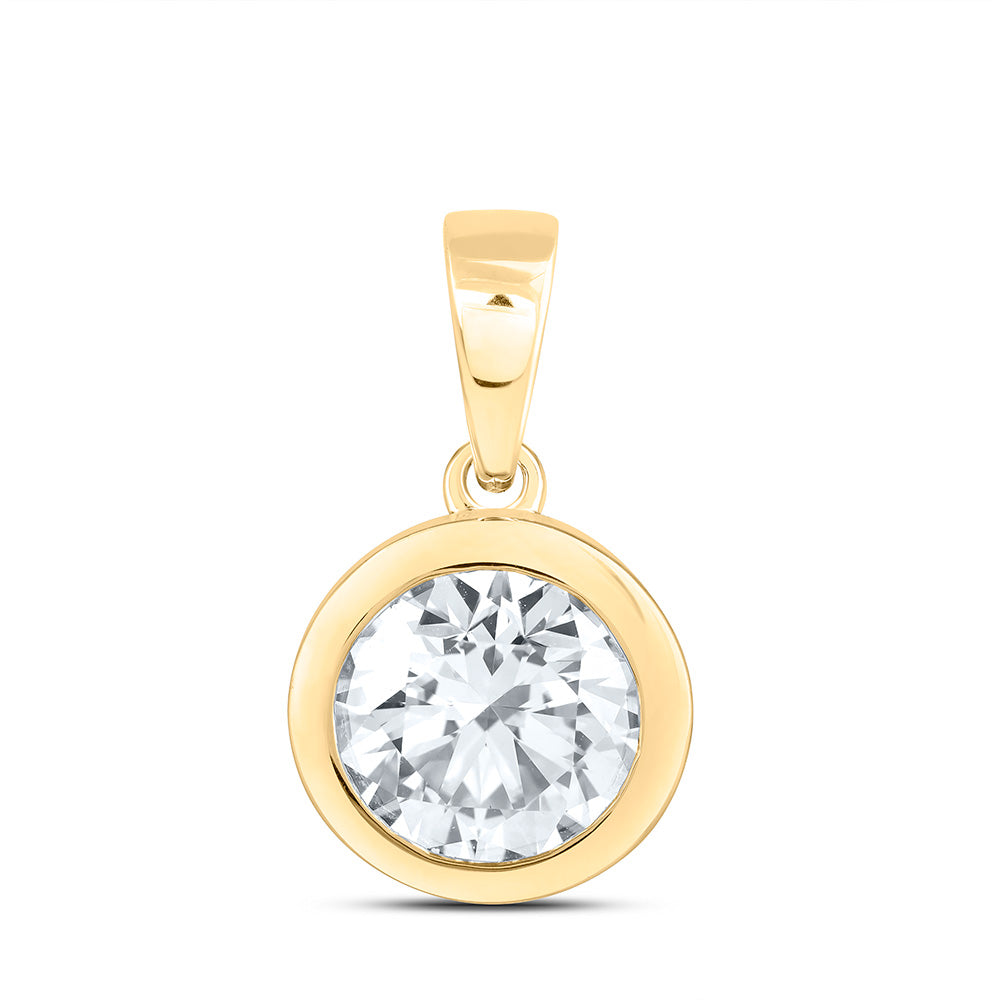 14K Yellow Or White Gold 1 Cttw Lab Grown Diamond Fashion Bezel Round Solitaire Pendant