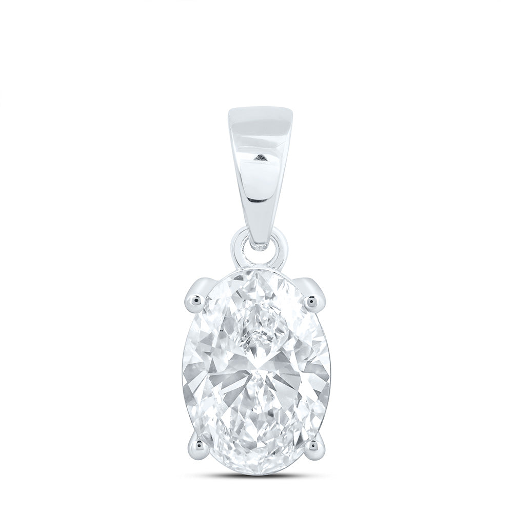 14K Yellow Or White Gold Lab Grown Diamond Oval Solitaire Pendant