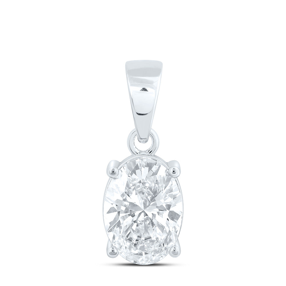 14K Yellow Or White Gold Lab Grown Diamond Oval Solitaire Pendant