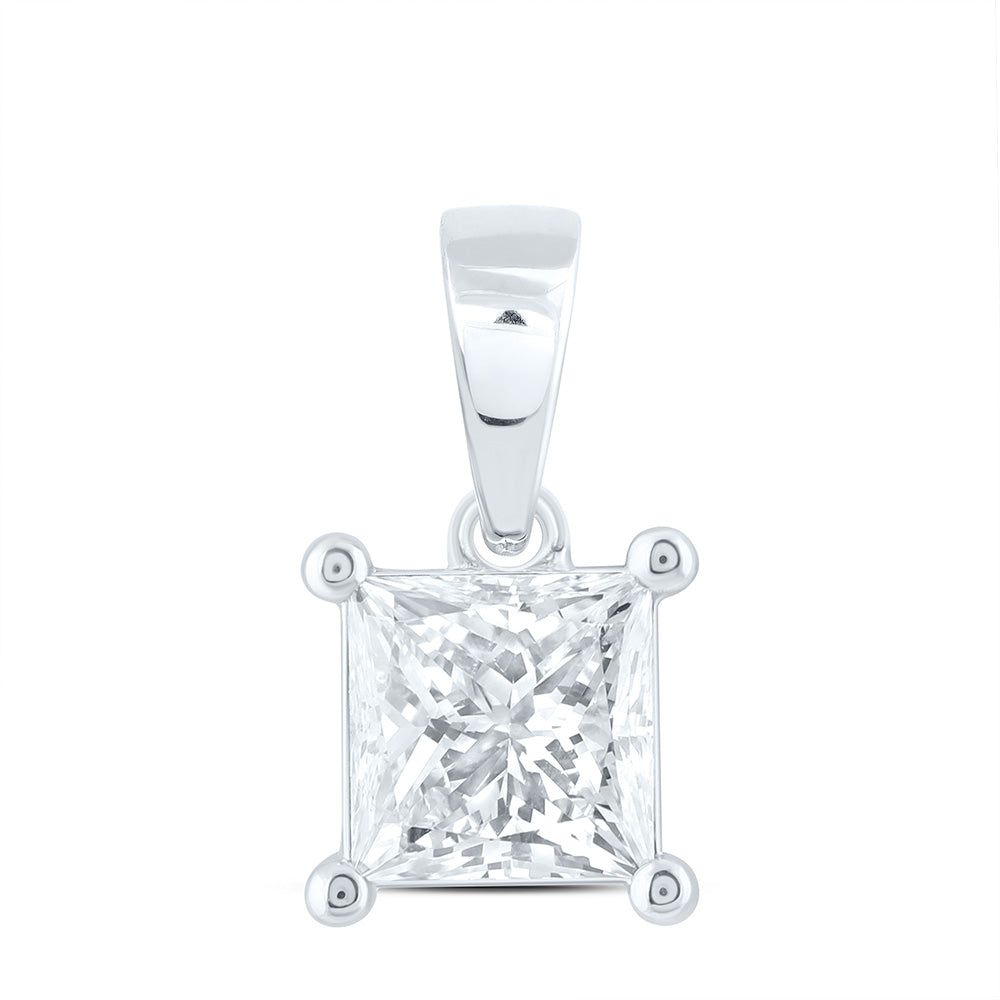 14K Yellow Or White Gold 3/4 Cttw Lab Grown Diamond Princess Solitaire Pendant
