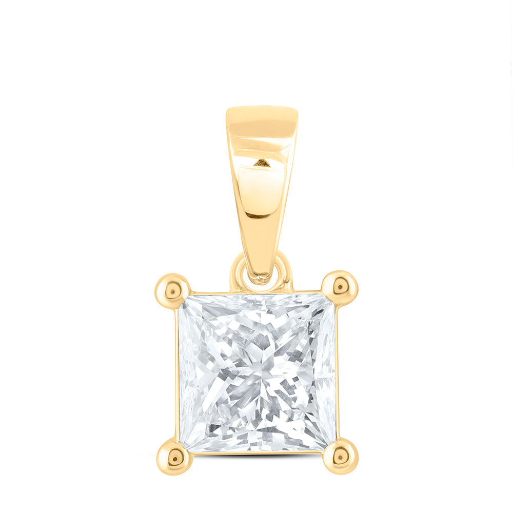 14K Yellow Or White Gold 3/4 Cttw Lab Grown Diamond Princess Solitaire Pendant