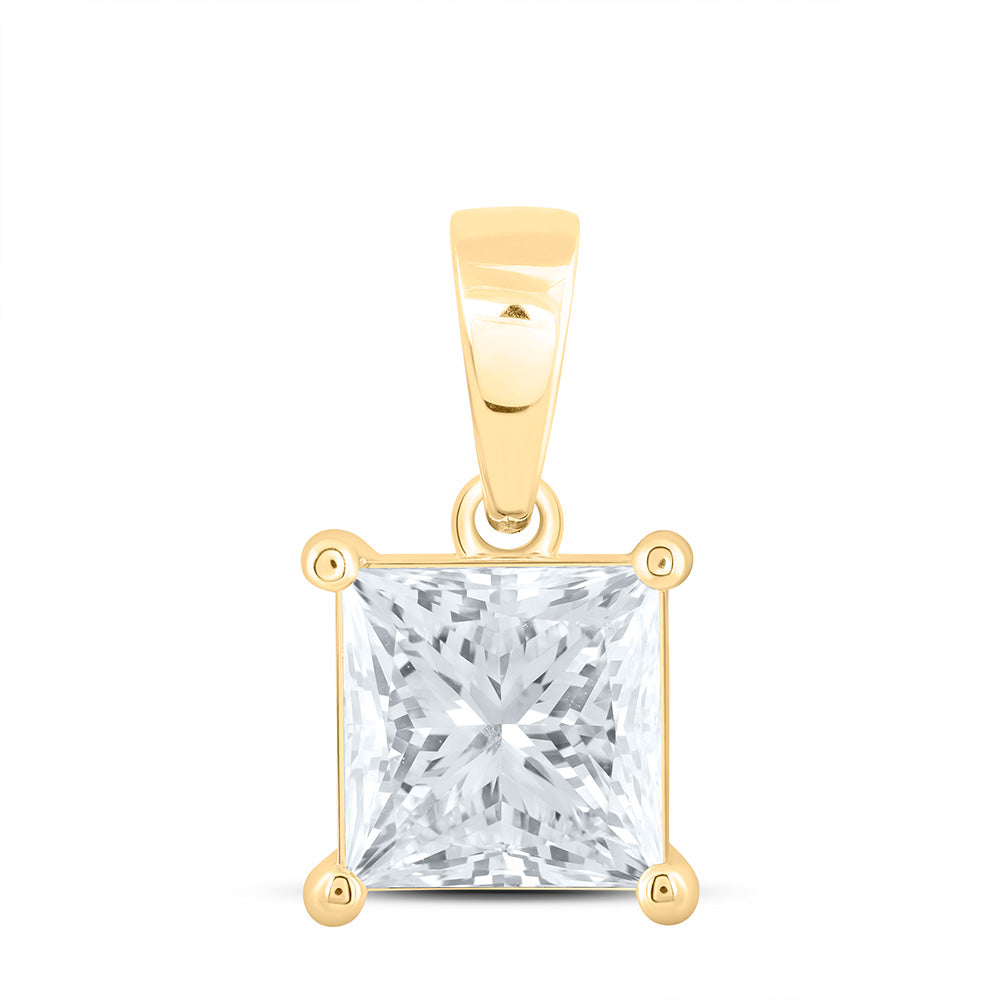 14K Yellow Or White Gold 2 Cttw Lab Grown Diamond Princess Solitaire Pendant
