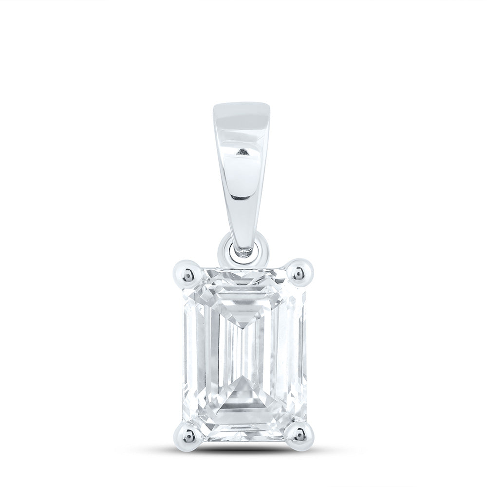 14K Yellow Or White Gold Lab Grown Diamond Emerald Solitaire Pendant