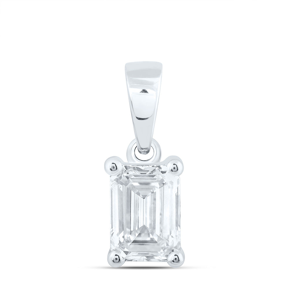 14K Yellow Or White Gold 3/4 Cttw Lab Grown Diamond Emerald Solitaire Pendant