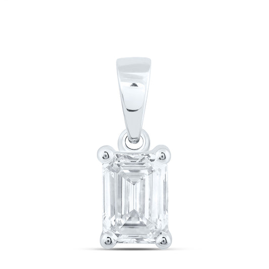14K Yellow Or White Gold 3/4 Cttw Lab Grown Diamond Emerald Solitaire Pendant