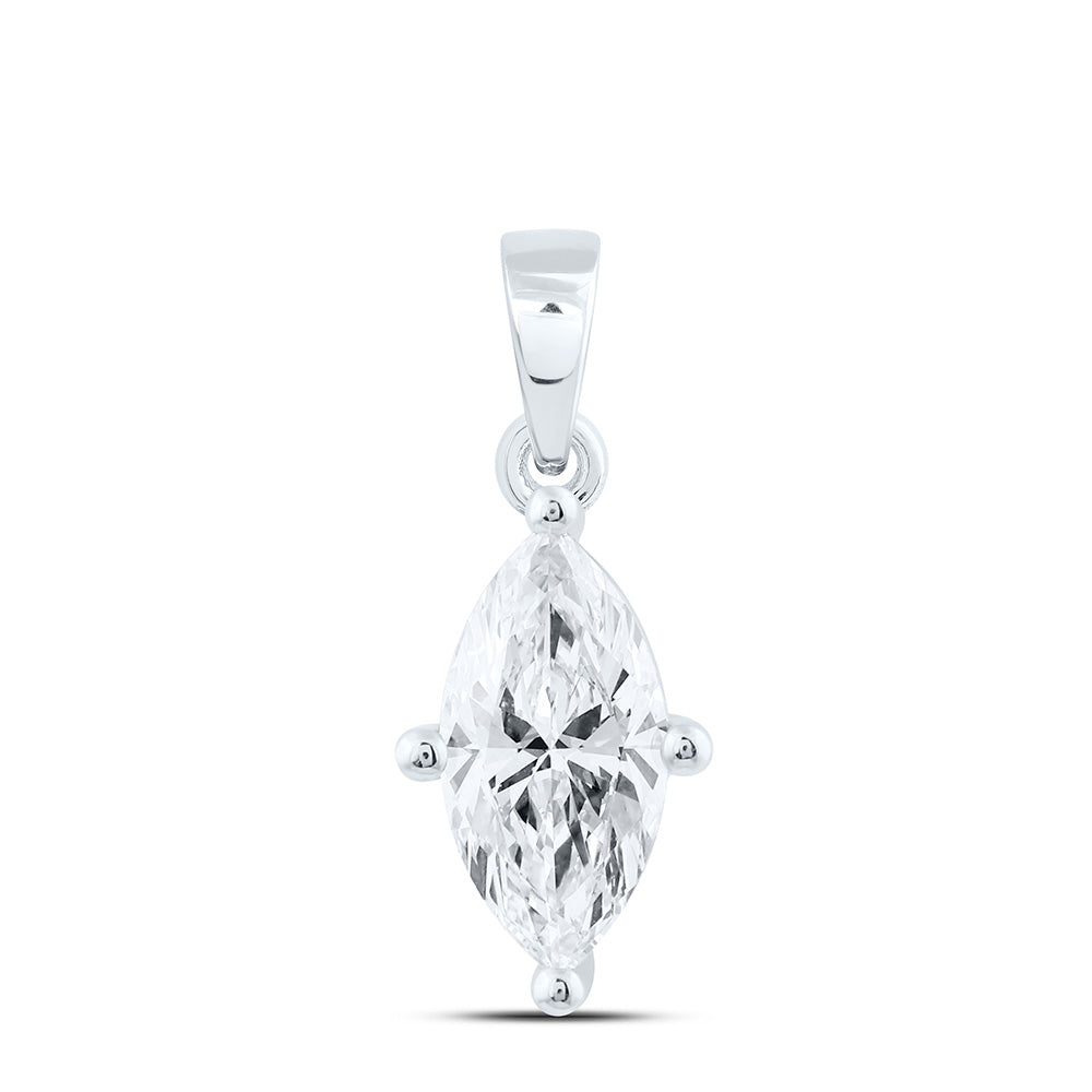 14K Yellow Or White Gold 3/4 Cttw Lab Grown Diamond Marquise Solitaire Pendant