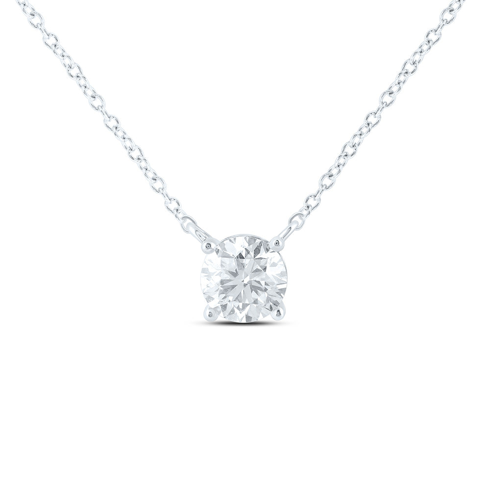 14K Yellow Or White Gold 1/4 Cttw Lab Grown Diamond Fashion Round Solitaire Necklace (18 Inch)