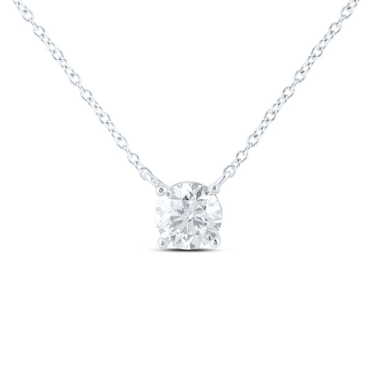 14K Yellow Or White Gold 1/4 Cttw Lab Grown Diamond Fashion Round Solitaire Necklace (18 Inch)