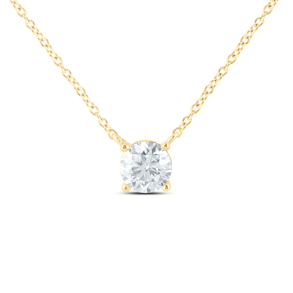 14K Yellow Or White Gold 1/4 Cttw Lab Grown Diamond Fashion Round Solitaire Necklace (18 Inch)