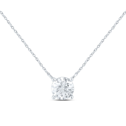14K Yellow Or White Gold 1/2 Cttw Lab Grown Diamond Fashion Round Solitaire Necklace (18 Inch)