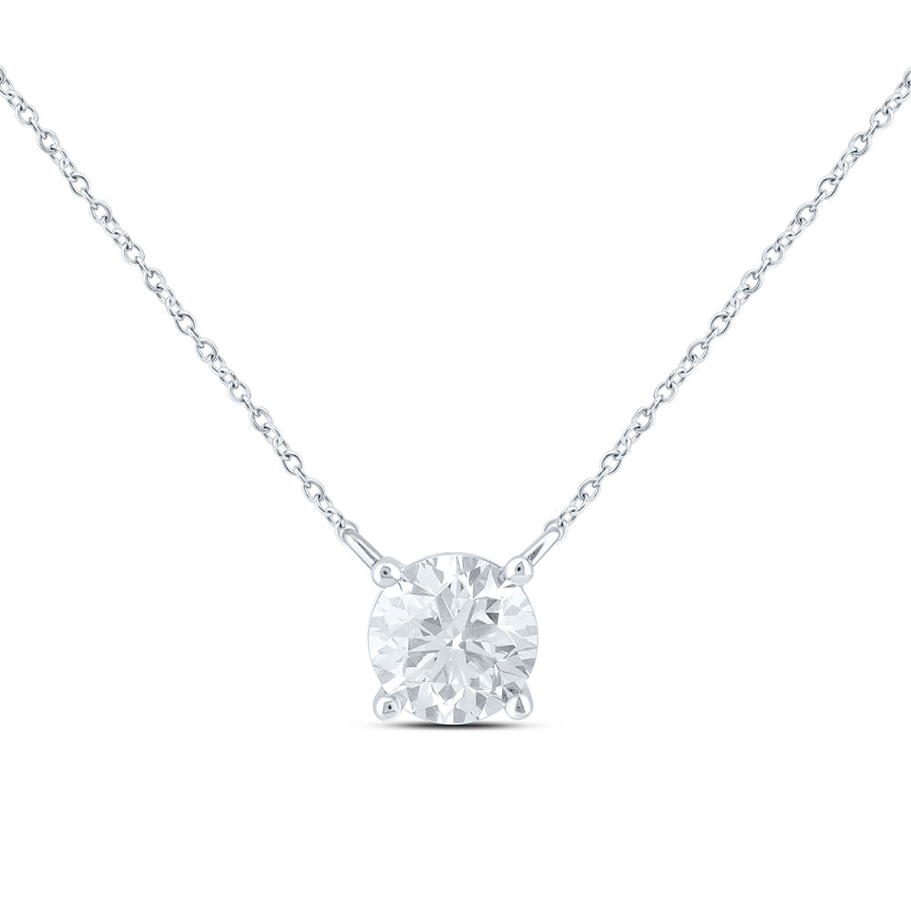 14K Yellow Or White Gold 3/4 Cttw Lab Grown Diamond Fashion Round Solitaire Necklace (18 Inch)