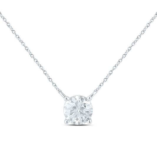 14K Yellow Or White Gold 3/4 Cttw Lab Grown Diamond Fashion Round Solitaire Necklace (18 Inch)