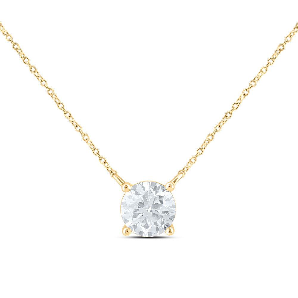 14K Yellow Or White Gold 3/4 Cttw Lab Grown Diamond Fashion Round Solitaire Necklace (18 Inch)