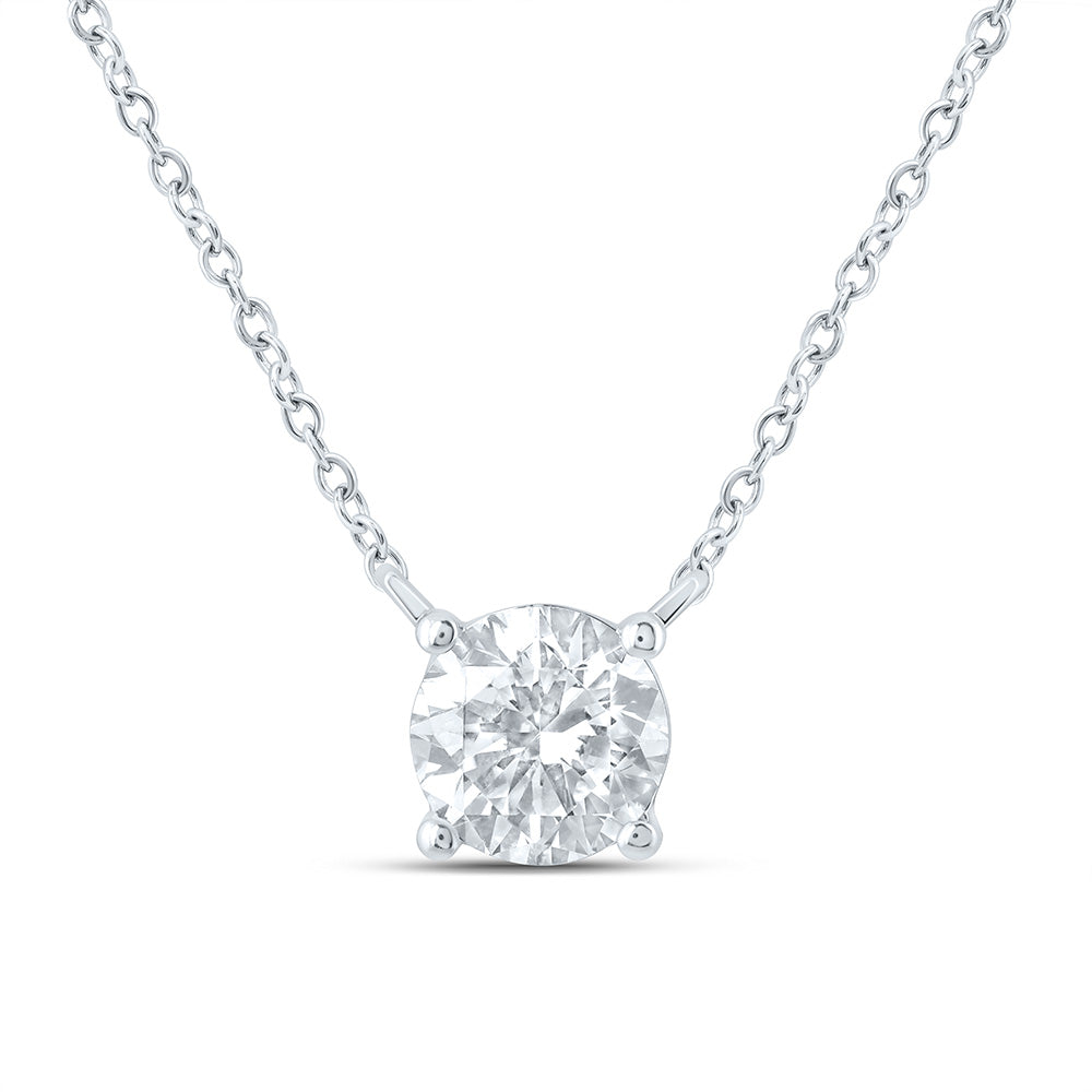 14K Yellow Or White Gold 1 Cttw Lab Grown Diamond Fashion Round Solitaire Necklace (18 Inch)