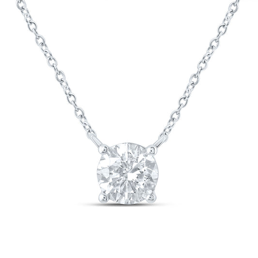 14K Yellow Or White Gold 1 Cttw Lab Grown Diamond Fashion Round Solitaire Necklace (18 Inch)
