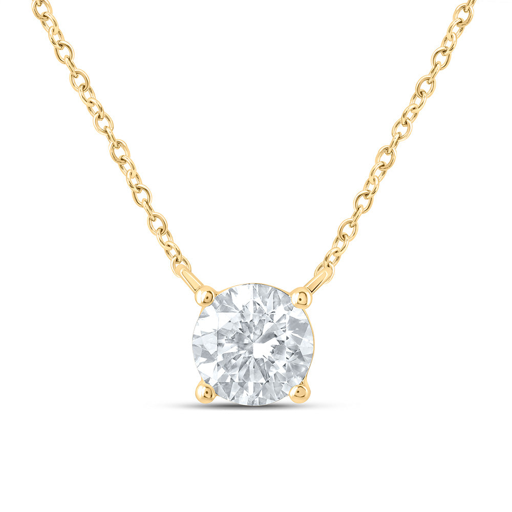14K Yellow Or White Gold 1 Cttw Lab Grown Diamond Fashion Round Solitaire Necklace (18 Inch)
