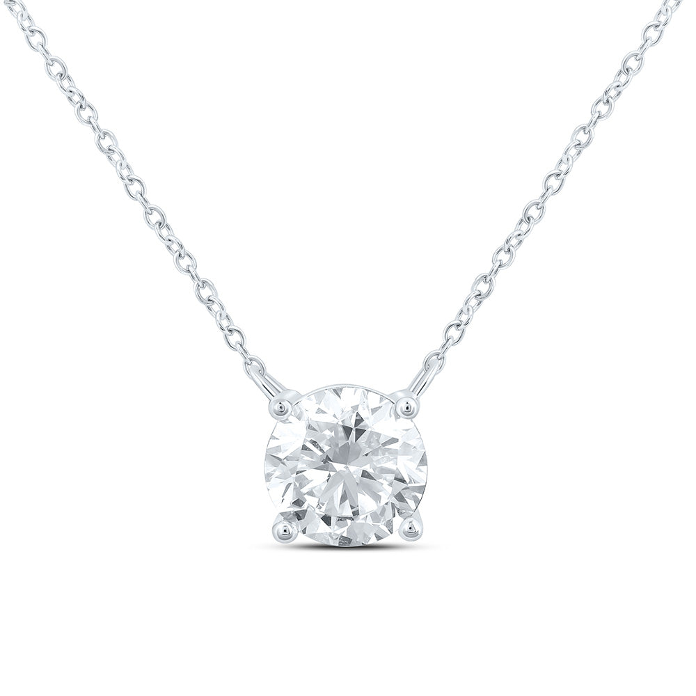14K Yellow Or White Gold 1 1/2 Cttw Lab Grown Diamond Fashion Round Solitaire Necklace (18 Inch)