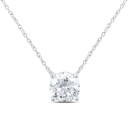 14K Yellow Or White Gold 1 1/2 Cttw Lab Grown Diamond Fashion Round Solitaire Necklace (18 Inch)