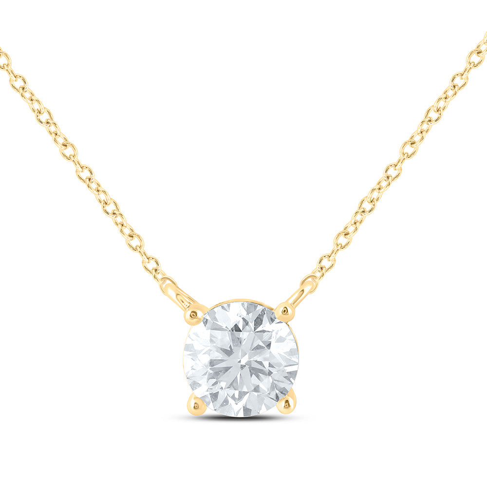 14K Yellow Or White Gold 2 Cttw Lab Grown Diamond Fashion Round Solitaire Necklace (18 Inch)