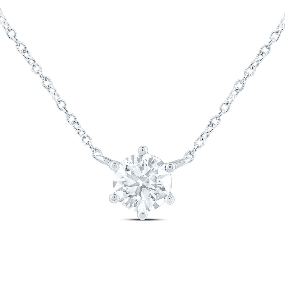 14K Yellow Or White Gold 1/4 Cttw Lab Grown Diamond Fashion Round Solitaire Necklace (18 Inch)