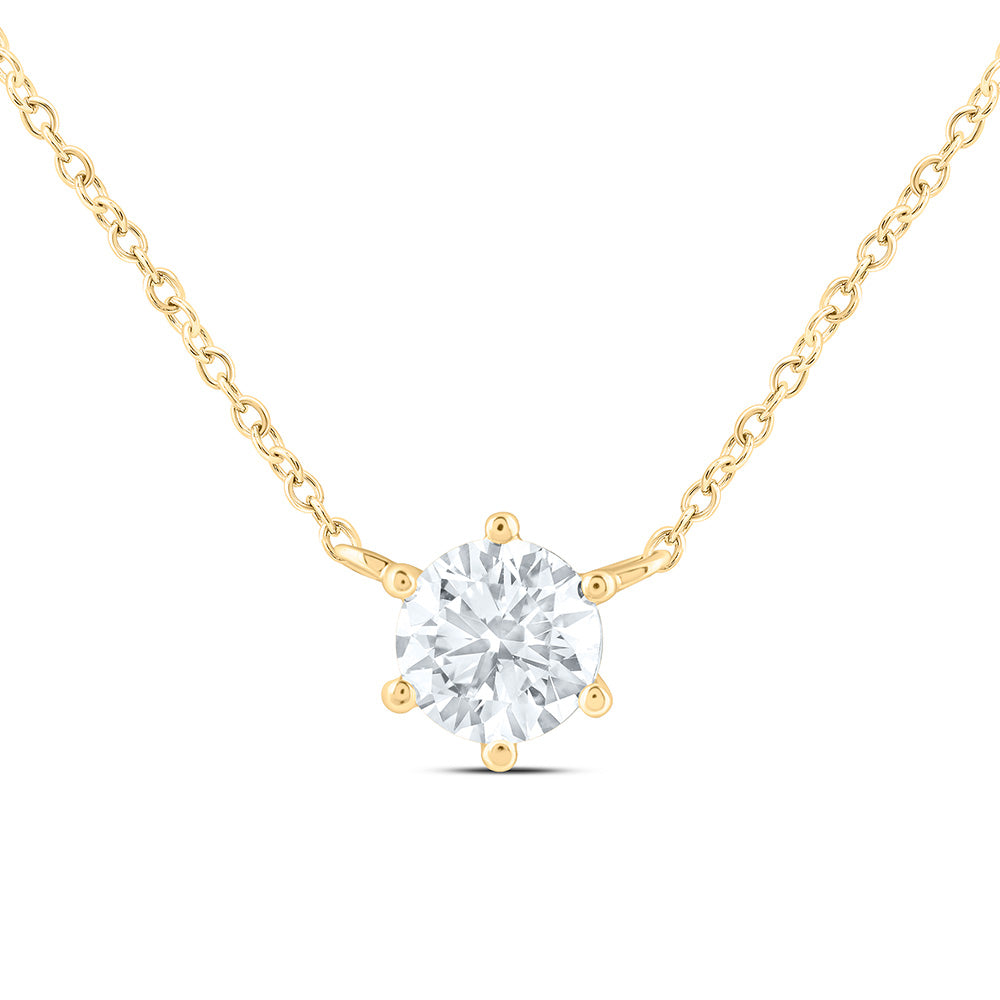 14K Yellow Or White Gold 1/4 Cttw Lab Grown Diamond Fashion Round Solitaire Necklace (18 Inch)