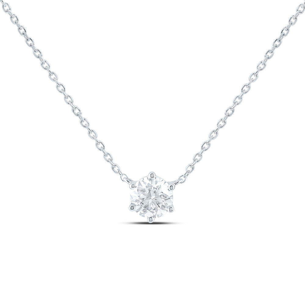 14K Yellow Or White Gold 1/2 Cttw Lab Grown Diamond Fashion Round Solitaire Necklace (18 Inch)