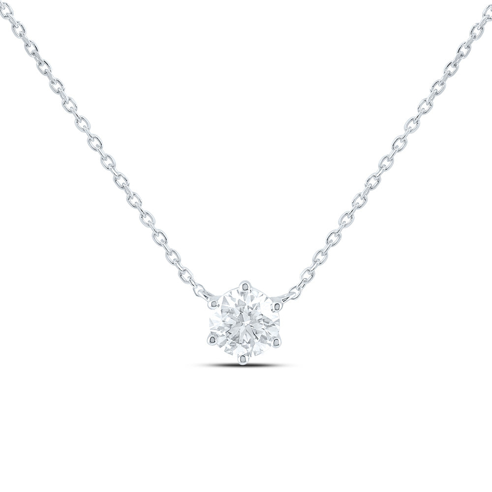 14K Yellow Or White Gold 3/4 Cttw Lab Grown Diamond Fashion Round Solitaire Necklace (18 Inch)