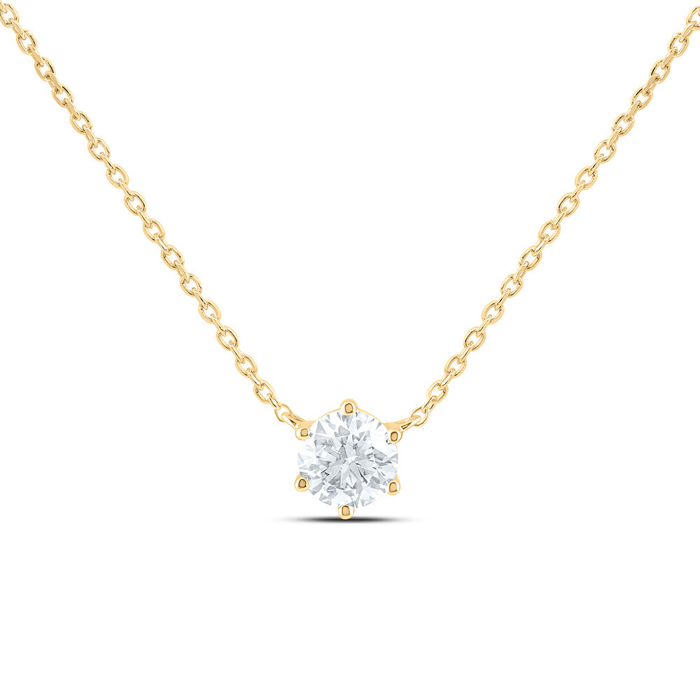 14K Yellow Or White Gold 3/4 Cttw Lab Grown Diamond Fashion Round Solitaire Necklace (18 Inch)