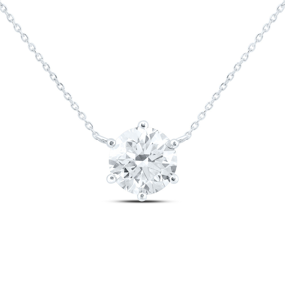14K Yellow Or White Gold 1 Cttw Lab Grown Diamond Fashion Round Solitaire Necklace (18 Inch)