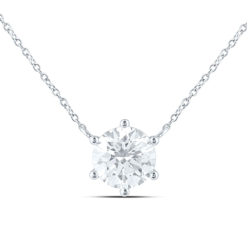14K Yellow Or White Gold 1 1/2 Cttw Lab Grown Diamond Fashion Round Solitaire Necklace (18 Inch)
