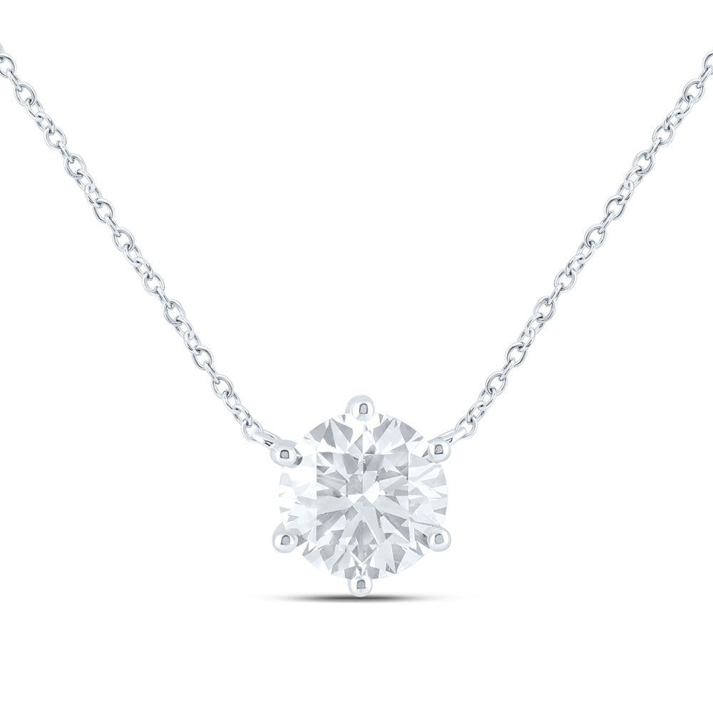 14K Yellow Or White Gold 2 Cttw Lab Grown Diamond Fashion Round Solitaire Necklace (18 Inch)