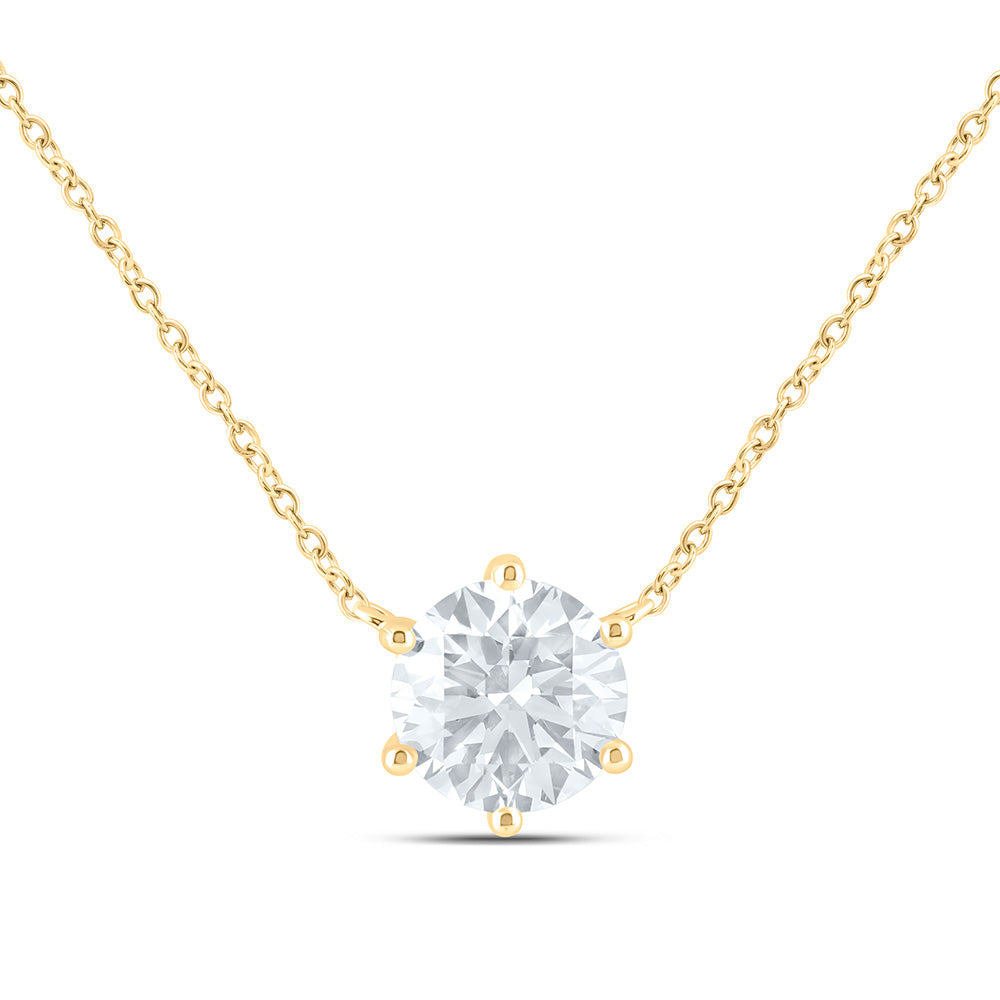 14K Yellow Or White Gold 2 Cttw Lab Grown Diamond Fashion Round Solitaire Necklace (18 Inch)