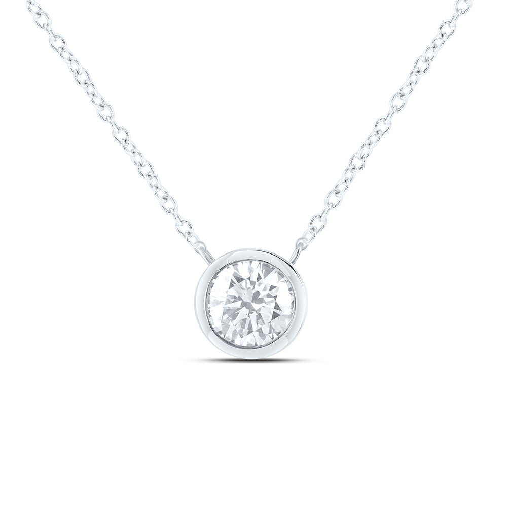 14K Yellow Or White Gold 1/2 Cttw Lab Grown Diamond Fashion Round Bezel Solitaire Necklace (18 Inch)