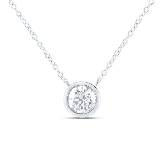 14K Yellow Or White Gold 1/2 Cttw Lab Grown Diamond Fashion Round Bezel Solitaire Necklace (18 Inch)