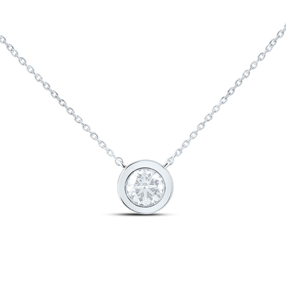 14K Yellow Or White Gold 3/4 Cttw Lab Grown Diamond Fashion Round Bezel Solitaire Necklace (18 Inch)