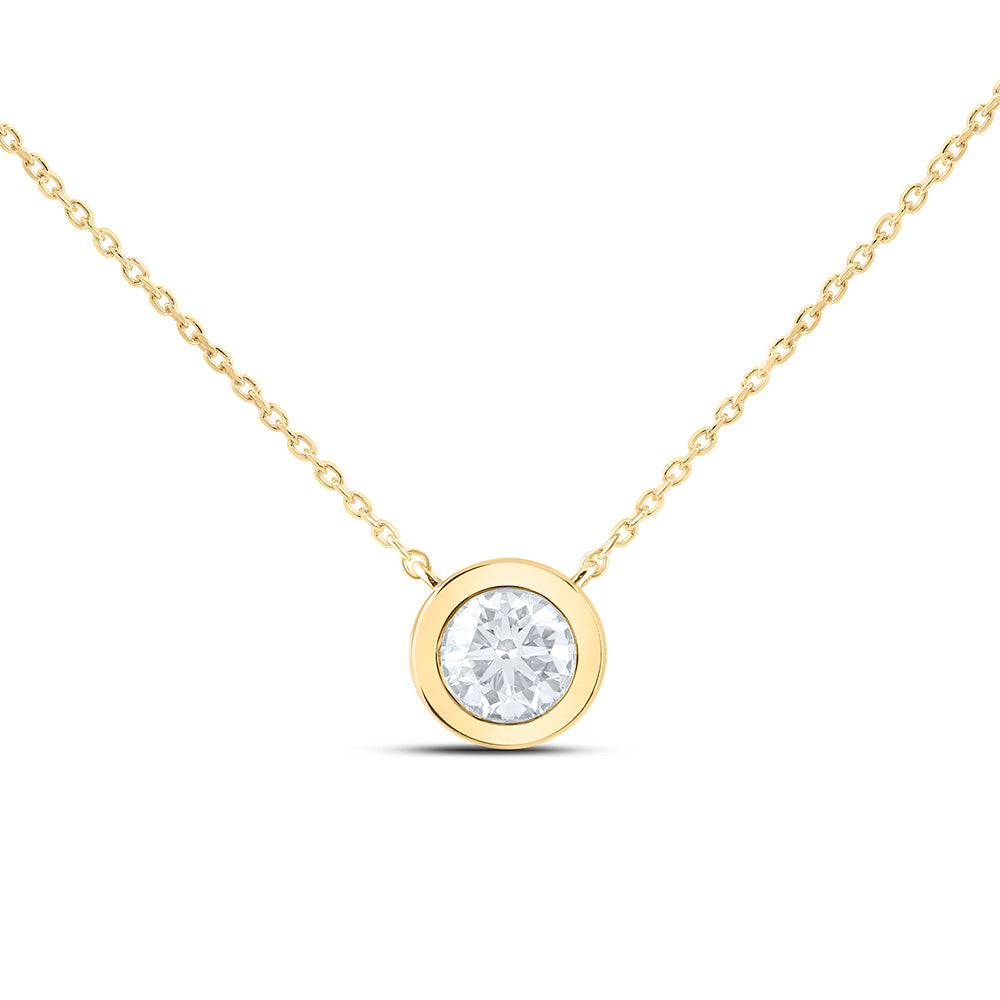 14K Yellow Or White Gold 3/4 Cttw Lab Grown Diamond Fashion Round Bezel Solitaire Necklace (18 Inch)