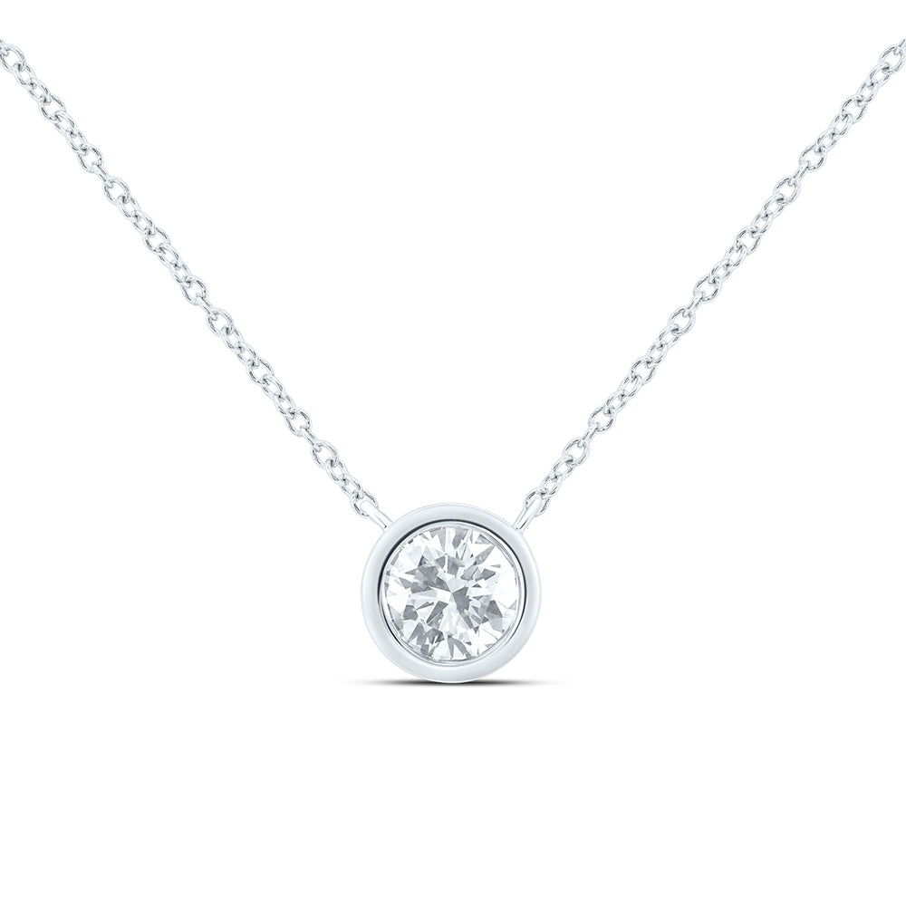 14K Yellow Or White Gold 1 Cttw Lab Grown Diamond Fashion Round Bezel Solitaire Necklace (18 Inch)