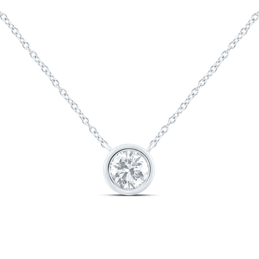 14K Yellow Or White Gold 1 Cttw Lab Grown Diamond Fashion Round Bezel Solitaire Necklace (18 Inch)