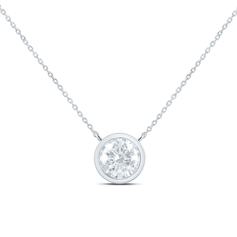 14K Yellow Or White Gold 1 1/2 Cttw Lab Grown Diamond Fashion Round Bezel Solitaire Necklace (18 Inch)