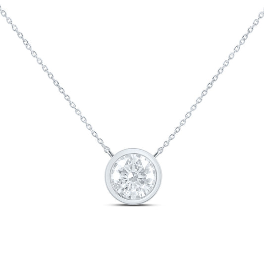 14K Yellow Or White Gold 1 1/2 Cttw Lab Grown Diamond Fashion Round Bezel Solitaire Necklace (18 Inch)