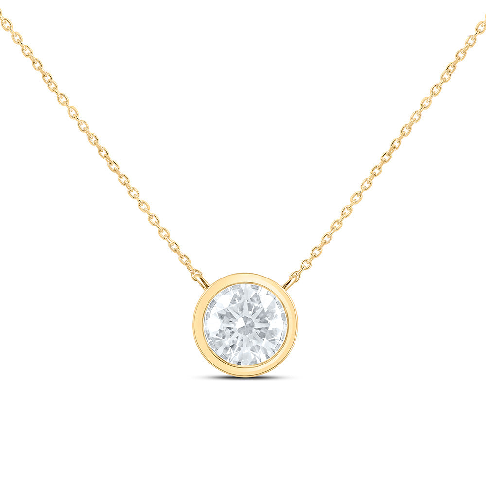 14K Yellow Or White Gold 1 1/2 Cttw Lab Grown Diamond Fashion Round Bezel Solitaire Necklace (18 Inch)