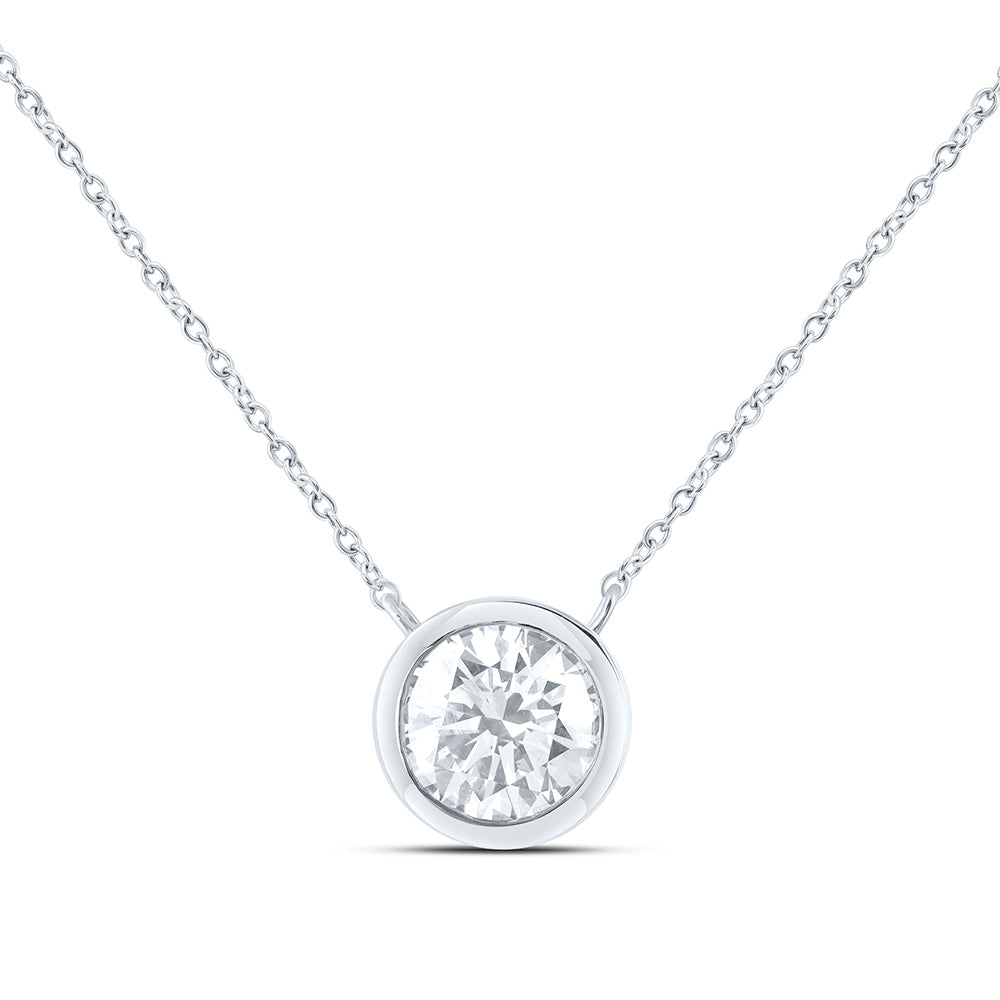 14K Yellow Or White Gold 2 Cttw Lab Grown Diamond Fashion Round Bezel Solitaire Necklace (18 Inch)