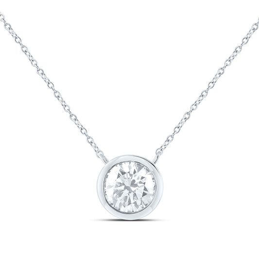 14K Yellow Or White Gold 2 Cttw Lab Grown Diamond Fashion Round Bezel Solitaire Necklace (18 Inch)