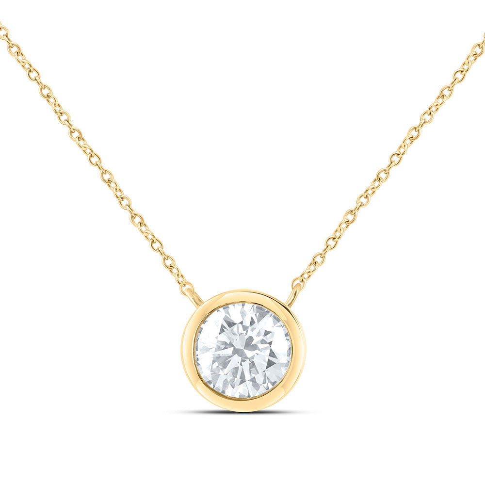 14K Yellow Or White Gold 2 Cttw Lab Grown Diamond Fashion Round Bezel Solitaire Necklace (18 Inch)