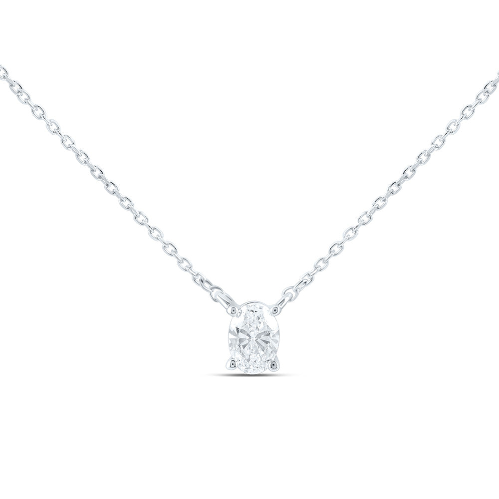 14K Yellow Or White Gold 1/4 Cttw Lab Grown Diamond Fashion Oval Solitaire Necklace (18 Inch)